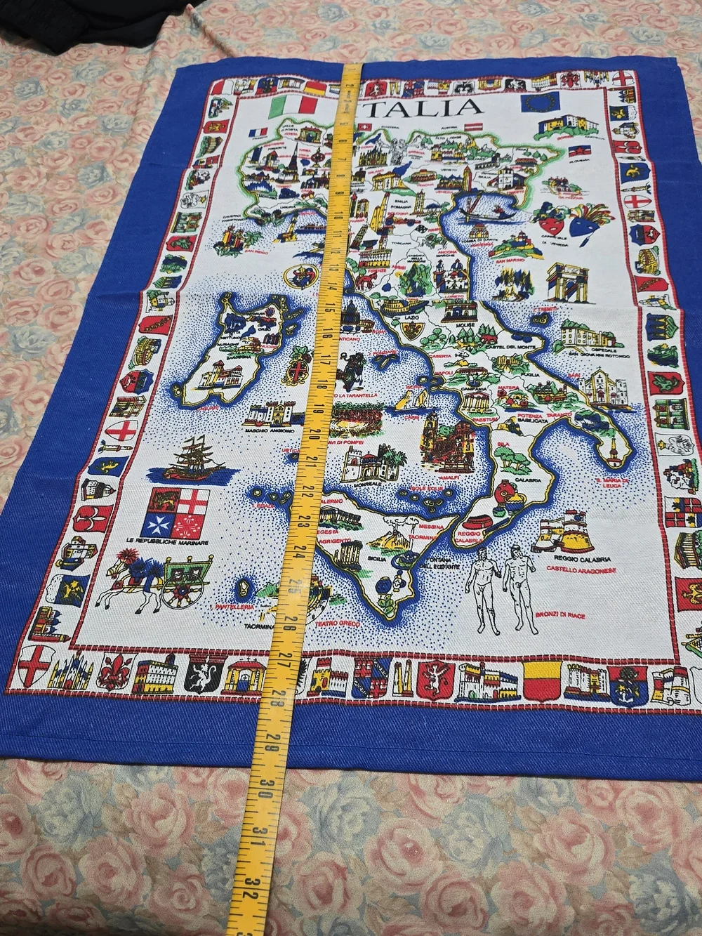 Italia Map Decorative Tea Towel - Blue Border